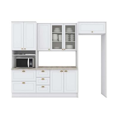 Cozinha 7 Peças (2 Armários + 1 Paneleiro + 1 Balcão + 3 Complementos) C5p64 Branco