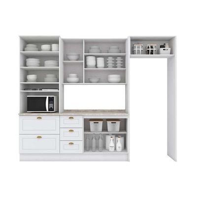 Cozinha 7 Peças (2 Armários + 1 Paneleiro + 1 Balcão + 3 Complementos) C5p64 Branco