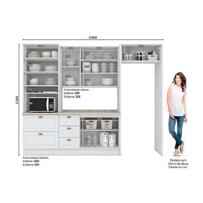 Cozinha 7 Peças (2 Armários + 1 Paneleiro + 1 Balcão + 3 Complementos) C5p64 Branco