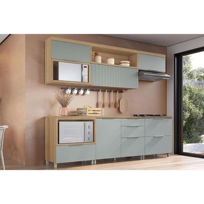 Kit Cozinha Modulada 6 Peças Marquesa 3 Aéreos + 3 Balcões C6p42 Nature Verde