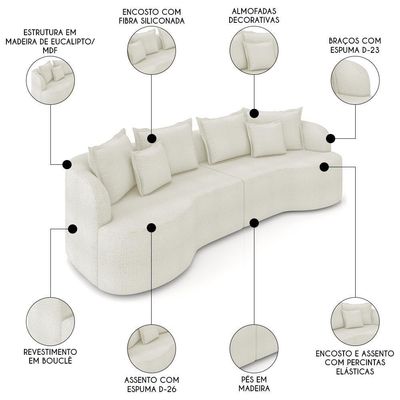 Sofá 3 Lugares 210cm Orgânico Quito K04 Bouclê Areia - Mpozenato
