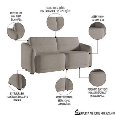 Sofá Cama Casal Para Sala 176cm Polska K04 Bouclê Bege Escuro - Mpozenato
