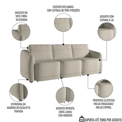 Sofá Cama Casal Para Sala 246cm Polska K04 Bouclê Bege - Mpozenato