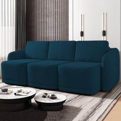 Sofá Cama Casal Para Sala 306cm Polska K04 Veludo Azul - Mpozenato