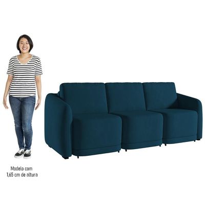 Sofá Cama Casal Para Sala 306cm Polska K04 Veludo Azul - Mpozenato
