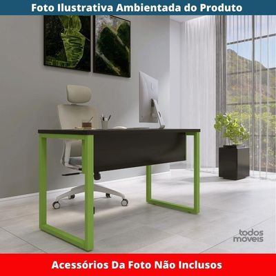 Mesa Escritório P25 Tub Pandin 120 Cm (larg) Tampo Mdp Preto Pé Aço Tubular Verde Mirô