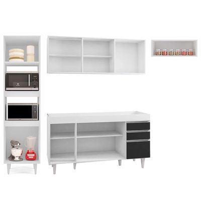 Armário De Cozinha Modulada 4 Peças Cp10 Balcão Branco-preto - Lumil