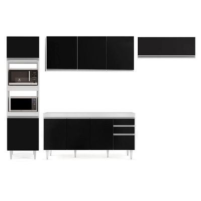 Armário De Cozinha Modulada 4 Peças Cp10 Balcão Branco-preto - Lumil
