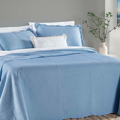 Kit Cobre Leito Colcha Clean King Dupla Face - Azul