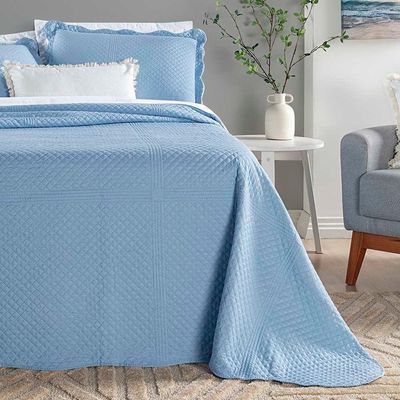 Kit Cobre Leito Colcha Clean King Dupla Face - Azul