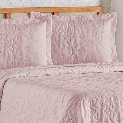 Cobre Leito Queen Bouti Mavie Floral 180 Fios 3 Peças - Rose