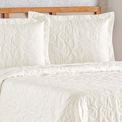 Cobre Leito Queen Bouti Mavie Floral 180 Fios 3 Peças - Marfim