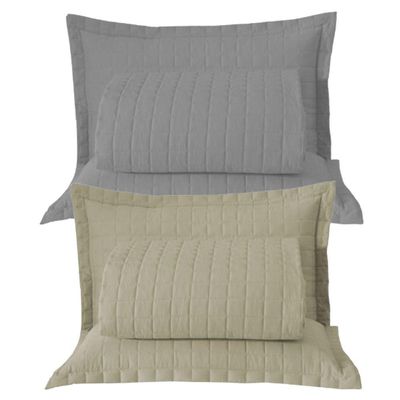 Combo 2 Kit Cobre Leito Colcha Monaco Queen Dupla Face - Cinza - Cáqui