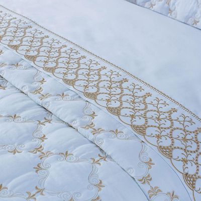 Kit Cobre Leito Colcha Garland Queen 100% Algodão 400 Fios Acetinado Bordado 5 Peças - Branco