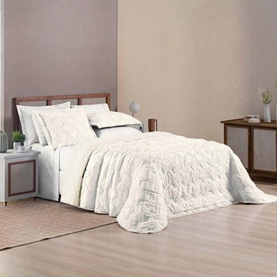 Kit Cobre Leito Colcha Katarine King 03 Peças Dupla Face Micropercal 300 Fios Detalhado - Off White