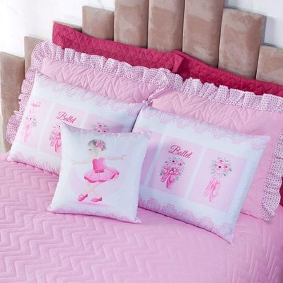 Cobre Leito Com Babado Bordado Ballet Queen 7 Peças - Rosa.