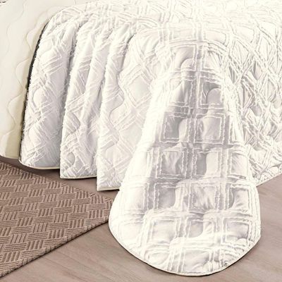 Kit Cobre Leito Colcha Katarine Queen 03 Peças Dupla Face Micropercal 300 Fios Detalhado - Off White