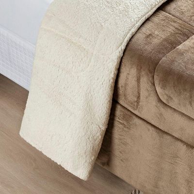Coberdrom Sherpa E Flannel Everest Solteiro Manta Alta 150g 01 Peça - Caqui.