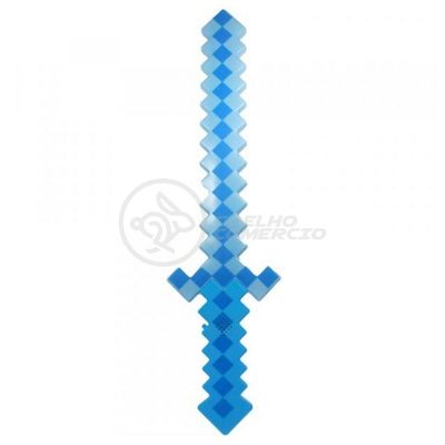 Brinquedo Espada Pixel Minecraft 58cm Diamante à Pilha Azul