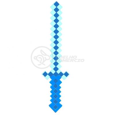 Brinquedo Espada Pixel Minecraft 58cm Diamante à Pilha Azul