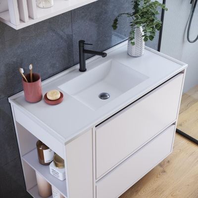 Gabinete De Banheiro 80cm Estela Branco Lavatório Espelheira com 1 Gavetão E Basculante