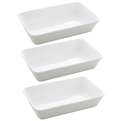 Kit 3 Assadeiras de Porcelana Branca 1,5L Refratário Lyor Retangular Servir Restaurante