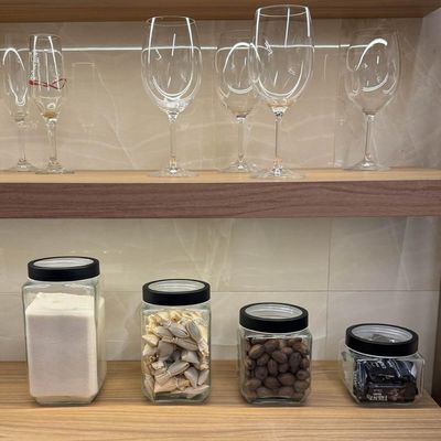 Kit 4 Potes 800ml Gastro Lyor Vidro Tampa Metal Preta Porta Mantimentos Quadrado