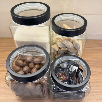 Kit 4 Potes 800ml Gastro Lyor Vidro Tampa Metal Preta Porta Mantimentos Quadrado