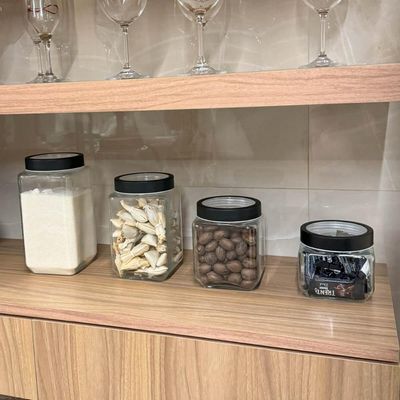 Kit 4 Potes 800ml Gastro Lyor Vidro Tampa Metal Preta Porta Mantimentos Quadrado