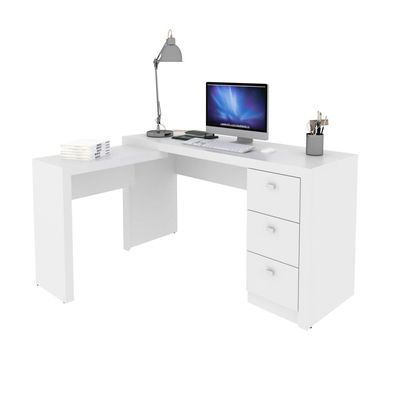 Mesa para Escritório com Mesa de Apoio e 3 Gavetas ME4101 Branco Tecnomobili