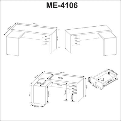 Mesa para Escritório com Mesa de Apoio e 3 Gavetas ME4106 Amêndoa Tecnomobili