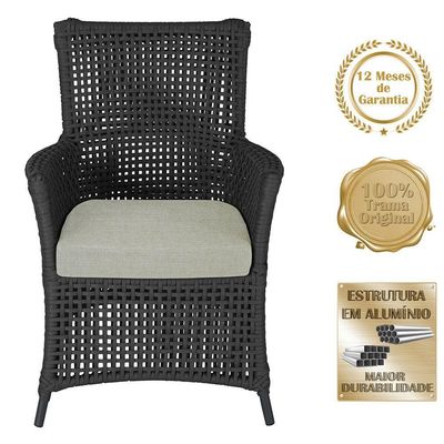 4 Poltronas Igapó Alumínio Pintura Preta Corda Náutica E3 Preto