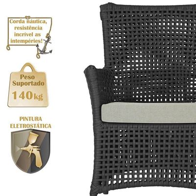 4 Poltronas Igapó Alumínio Pintura Preta Corda Náutica E3 Preto