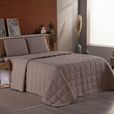 Kit Cobre Leito Colcha Minimal Queen 3 Peças Malha 100% Algodão Bege