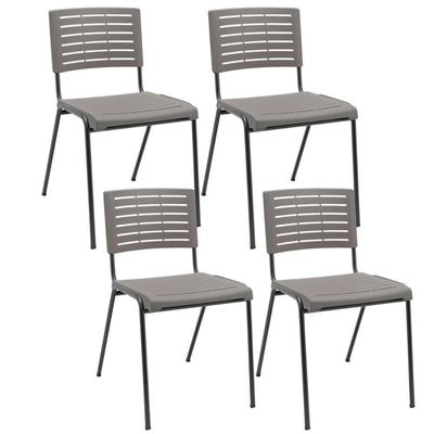 Kit 04 Cadeiras Empilhável Fixa Escritório Multiuso Base Preta Kimi P03 Basalto - Lyam Decor