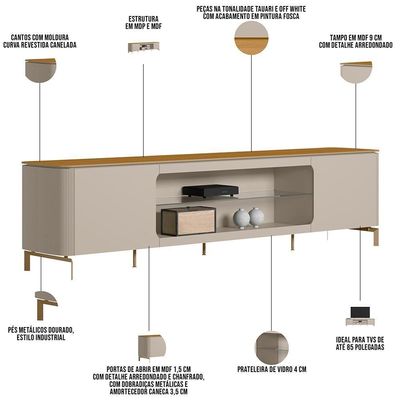 Rack Para Sala Com Painel Para Tv 70 Pol Elysia L05 Tauari Off White Fosco - Lyam Decor