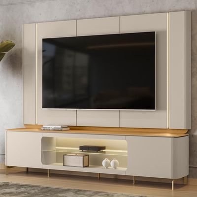 Rack Para Sala Com Painel Para Tv 70 Pol Elysia L05 Tauari Off White Fosco - Lyam Decor