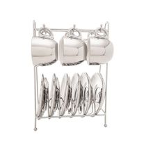 Conjunto 6 Xícaras De Café Com Pires De Porcelana E Suporte Versa Branco-prata 90ml - Wolff