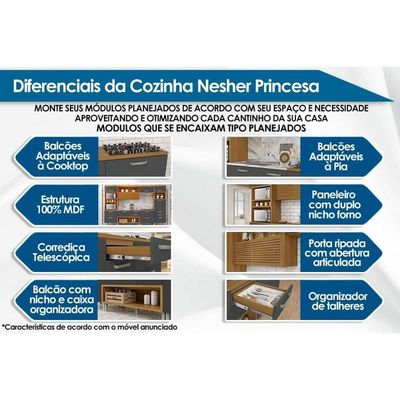 Cozinha Completa 3 Peças Princesa 1 Aéreo Balcão 1 Paneleiro C6p62 Freijó Grafite