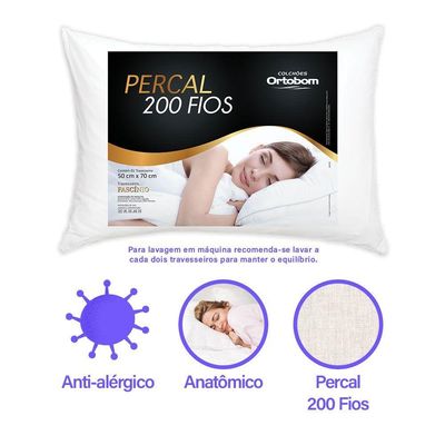 Travesseiro 70cm X 50cm 1 Peça Ortobom Fascínio Percal 200 Fios - Branco