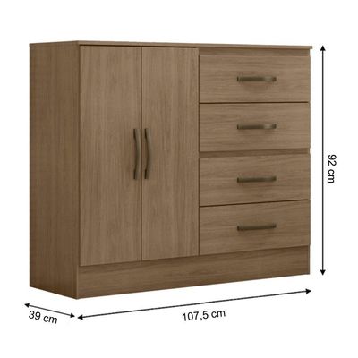 Cômoda Sapateira Para Quarto 2 Portas 4 Gavetas Lisa Carvalho Oak