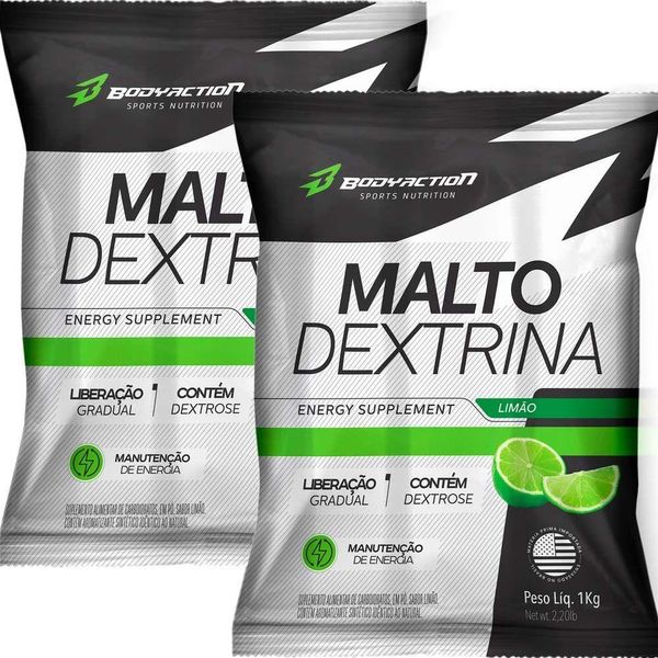 2x Suplemento Energetico Malto Dextrina Dextrose 1kg Bodyaction Sabor Limão