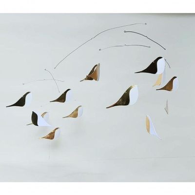 Móbile Berço Bebê Infantil Quarto Passarinhos Dourado Branco