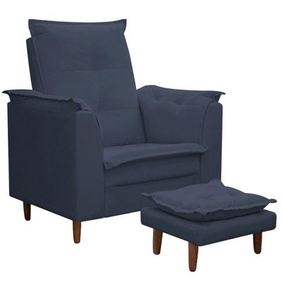Poltrona Maria Para Amamentação E Descanso Com Puff Confortável Suede Azul Marinho Mabe Magazine