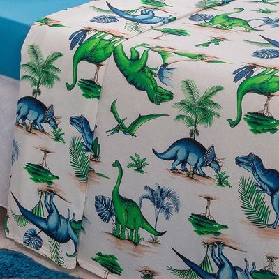 Jogo De Lençol Fantasy Solteiro 03 Peças Malha 100% Algodão Infantil - Dinossauro