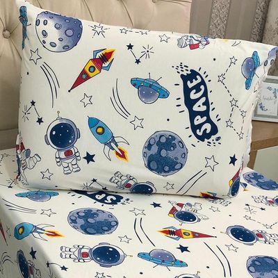 Jogo De Lençol Fantasy Infantil Solteiro 02 Peças Malha 100% Algodão - Astronauta Space