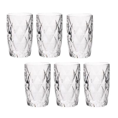 Jogo 6 Copos De Vidro Diamond Diamante Transparente Resistente 400ml Em Casa Tem