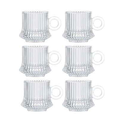 Jogo 6 XícarasDe Café Caneca Vidro Robusta Lines 85ml Em Casa Tem