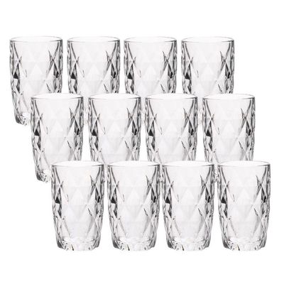 Jogo 12 Copos De Vidro Diamond Diamante Transparente Resistente 400ml Em Casa Tem