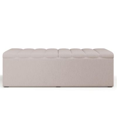 Kit Cabeceira Cama Box Casal King 195cm Com Calçadeira Baú Dália W01 Linho Cru - Lyam